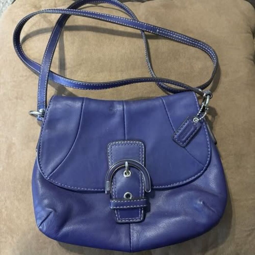 Coach Purple Leather Soho Flap over Small Crossbody Purse Y2K Vtg Boho Bag Fold